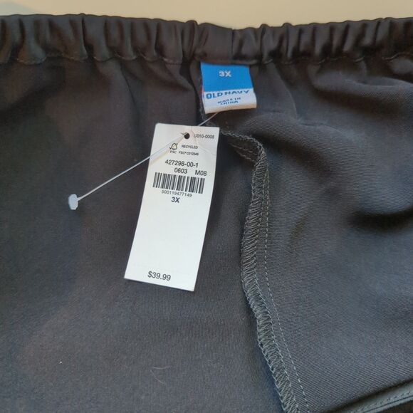 Old Navy Satin Midi Slip Skirt Womens 3X Black Stretchy Slit Goth - Picture 5 of 7